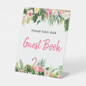 Luau Flamingo Tropical Sign Ons Gusetbook Reclamebord Met Voetstuk (Voorkant)