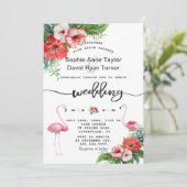 Luau Flamingo Tropisch Bloemenschrift Huwelijk Kaart (Staand voorkant)