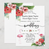 Luau Flamingo Tropisch Bloemenschrift Huwelijk Kaart (Voorkant / Achterkant)