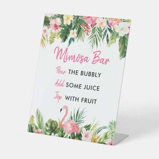 Luau Flamingo Tropisch Mimosa Bar Bord Reclamebord Met Voetstuk (Voorkant)