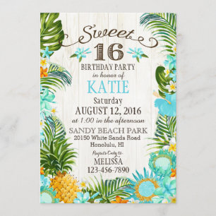 Luau Hawaiian Beach Sweet Sixteen Birthday Kaart