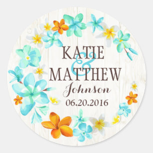 Luau Hawaiian Lei Rustic Beach Bruiloft Label