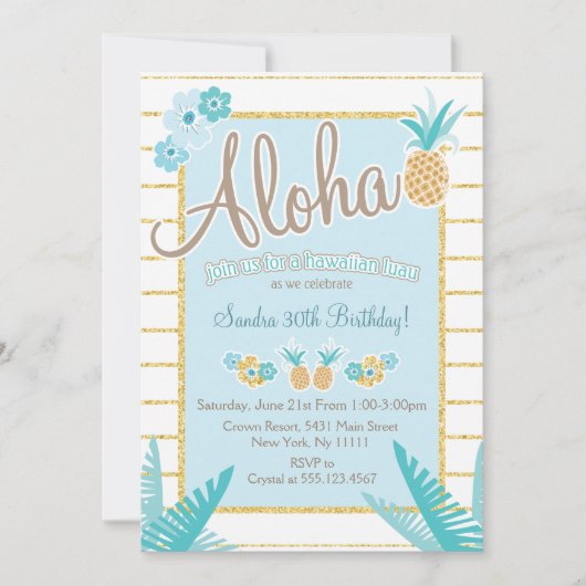 Luau, Hawaiian Pineapple Party Invitations (Devant)