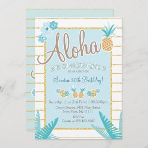Luau, Hawaiian Pineapple Party Invitations
