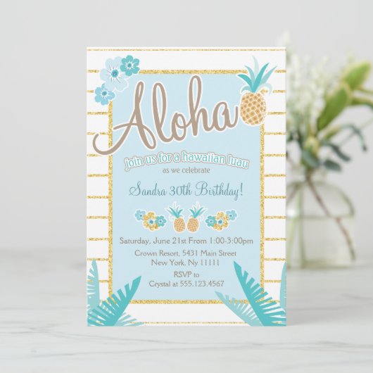 Luau, Hawaiian Pineapple Party Invitations Kaart (Staand voorkant)