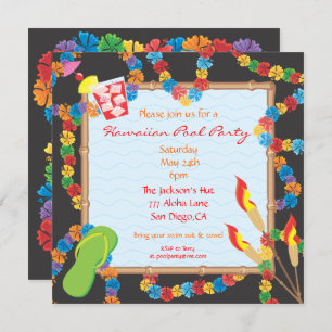 Luau Hawaiian Pool Party Invitation Card