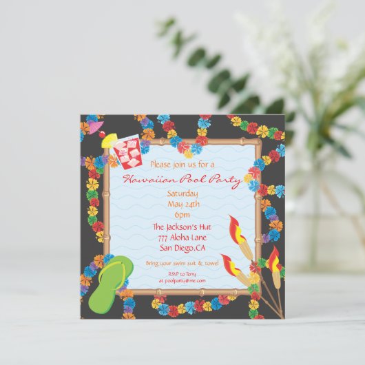 Luau Hawaiian Pool Party Invitation Card Kaart (Staand voorkant)