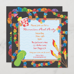 Luau Hawaiian Pool Party Invitation Card Kaart