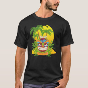 Luau Hawaiian Tiki Masker Polynesiaans Statue Palm T-shirt
