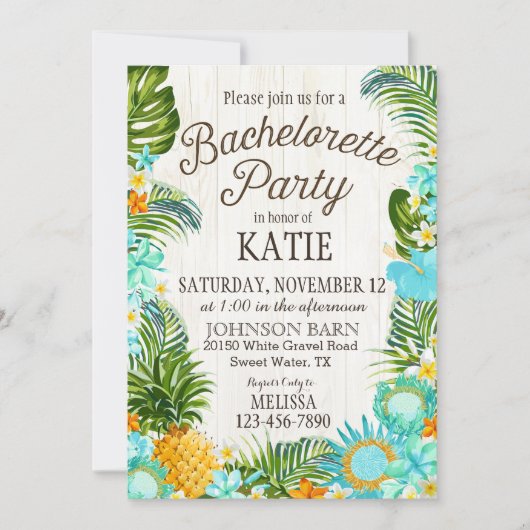 Luau Hawiian Beach Rustic Bachelorette Party Kaart (Voorkant)