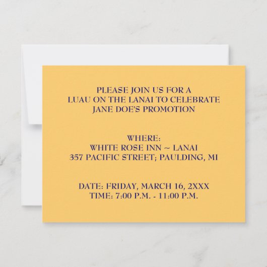 LUAU HULA DANCE PARTY INVITATION ~EZ TO CUSTOMIZE! KAART (Achterkant)