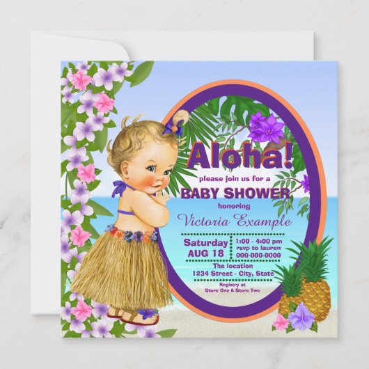 Luau Hula Meisje Hawaïaans Tropisch Baby shower Kaart (Voorkant)
