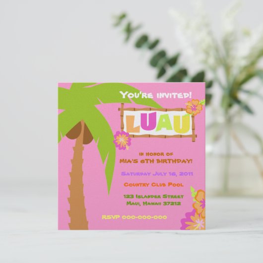 Luau Invitation rose (Debout devant)