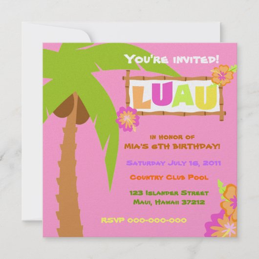 Luau Invitation rose (Devant)