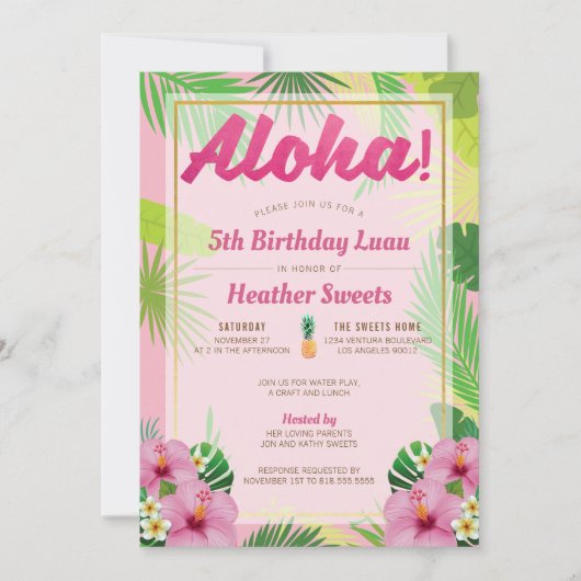 Luau Kinderverjaardagsuitnodiging Kaart (Voorkant)