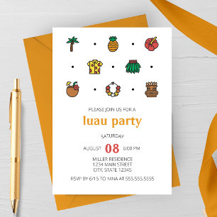Luau Lijnpictogrammen Feestuitnodiging Kaart