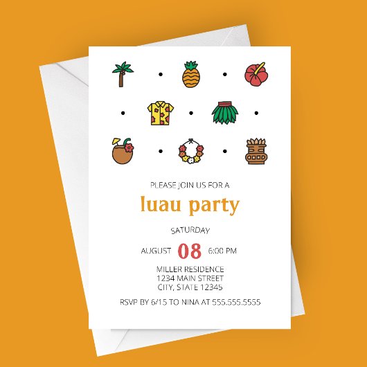 Luau Line Icons Party Invitation