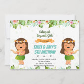 Luau-meisjes of tweeling gezamenlijke verjaardag kaart (Voorkant)