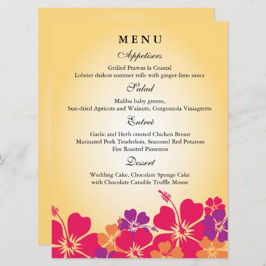 Luau / Menu Mariage hawaïen (Devant / Derrière)