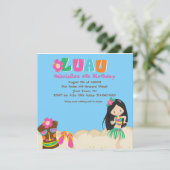 Luau Met Girl en Tiki Square Birthday Invitation Kaart (Staand voorkant)
