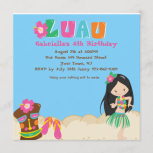 Luau Met Girl en Tiki Square Birthday Invitation Kaart
