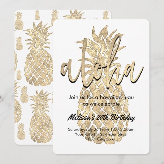 luau party gouden anananas kaart (Voorkant / Achterkant)