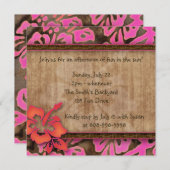 Luau Party Invitation Hibiscus Pink Brown Sinaasap Kaart (Voorkant / Achterkant)
