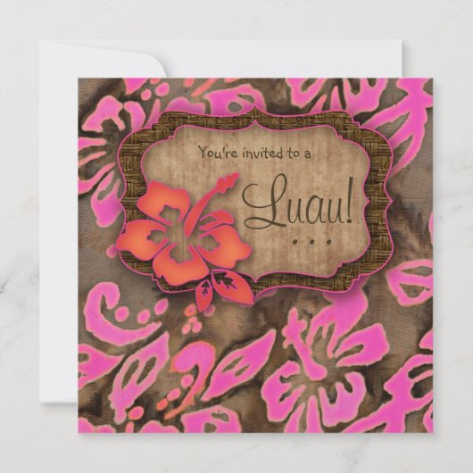 Luau Party Invitation Hibiscus Pink Brown Sinaasap Kaart (Achterkant)