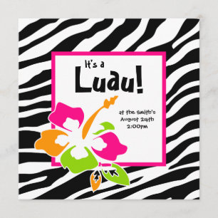Luau Party Invitation Hibiscus Zebra Pink Org Limo Kaart