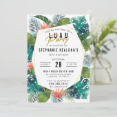 Luau Party Modern Gold Tropical Hawaiian Birthday Kaart (Staand voorkant)
