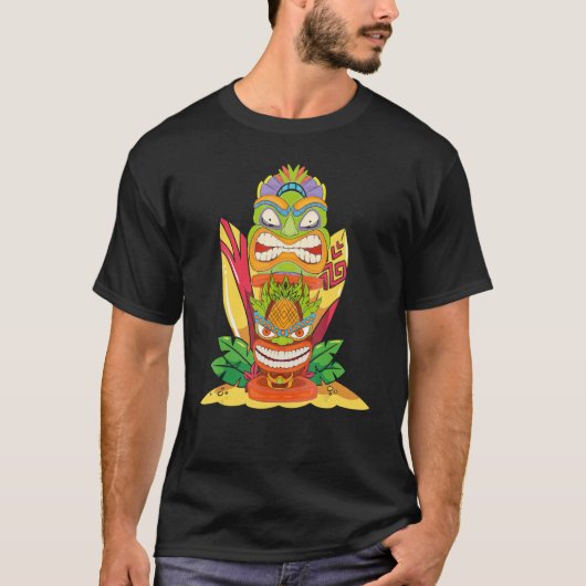 Luau Party Surfboard Polynesisch Standbeeld Tiki M T-shirt (Voorkant)