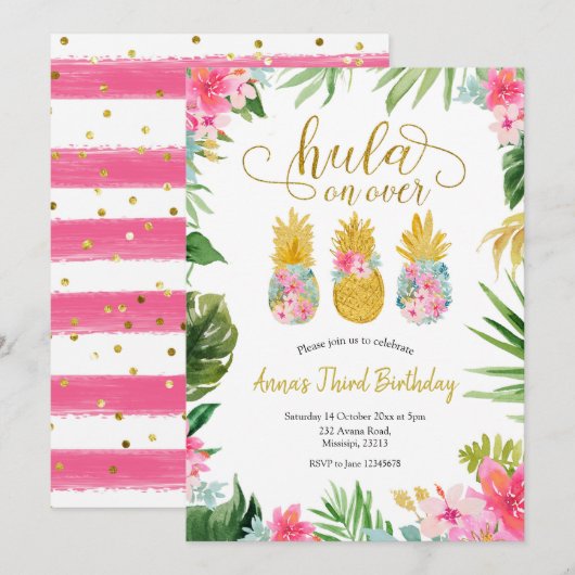 Luau Pineapple Girl Birthday Invitation (Devant / Derrière)