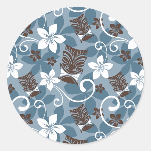 LUAU TIKI PATTERN (BLAUW) RONDE STICKER (Voorkant)