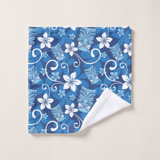 LUAU TIKI PATTERN (HELDERBLAUW) BAD HANDDOEK (Wasdoekje)