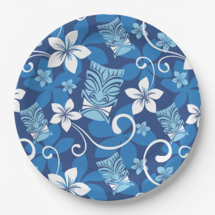 LUAU TIKI PATTERN (HELDERBLAUW) PAPIEREN BORDJE