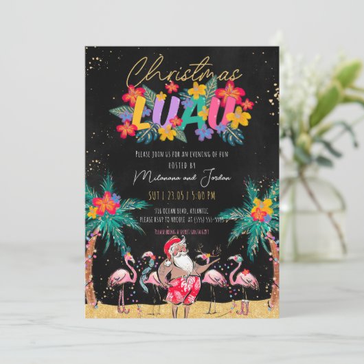 Luau Tropical Christmas Party Invitation Card (Debout devant)