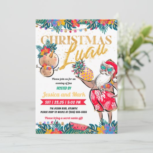 Luau Tropical Christmas Party Invitation Card (Debout devant)