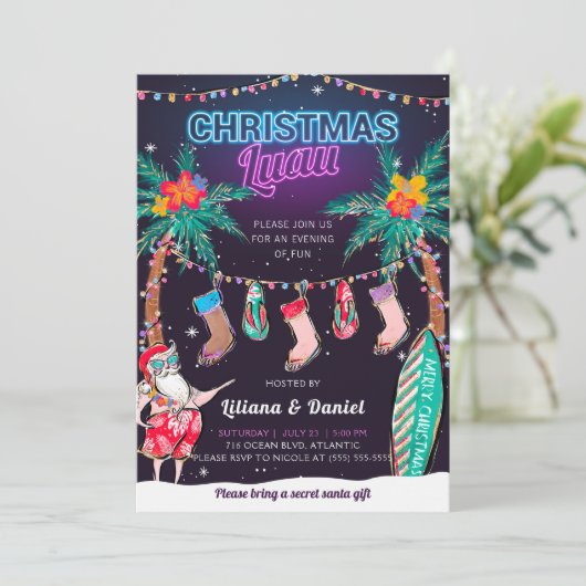 Luau Tropical Christmas Party Invitation Card (Debout devant)