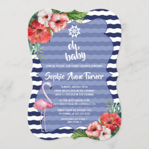 Luau Tropical Flamingo Navy Stripes BABY SHOWER Kaart