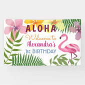 Luau Tropical Flamingo Verjaardag Spandoek (Horizontaal)
