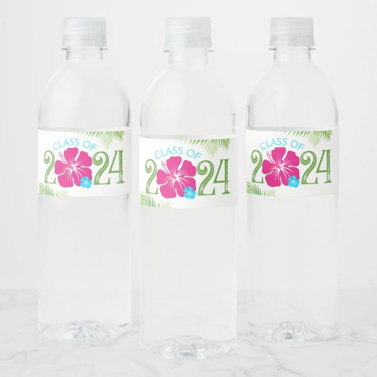 Luau Tropical Hibiscus Wit Afstuderen Waterfles Etiket (Flessen)