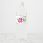 Luau Tropical Hibiscus Wit Afstuderen Waterfles Etiket (Voorkant)