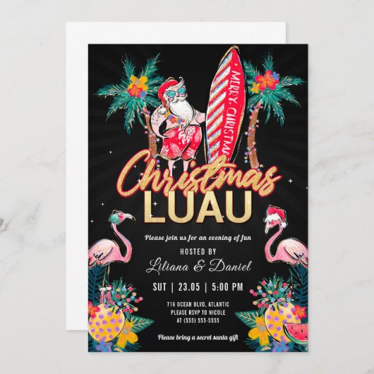 Luau Tropical Kerstparty Invitation Card Kaart (Voorkant / Achterkant)