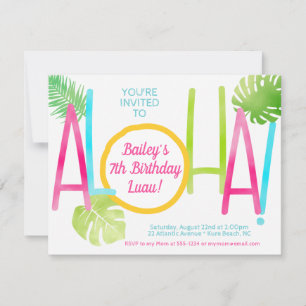 Luau Tropisch Roze Blauw en Groene Aloha Birthday Kaart