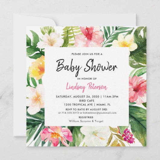 Luau Tropische Bladeren Zomer Vierkante Baby Showe Kaart (Voorkant)
