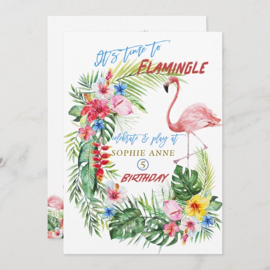 Luau Tropische Bloem Flamingo Zwembad Meisje Verja Kaart (Voorkant / Achterkant)