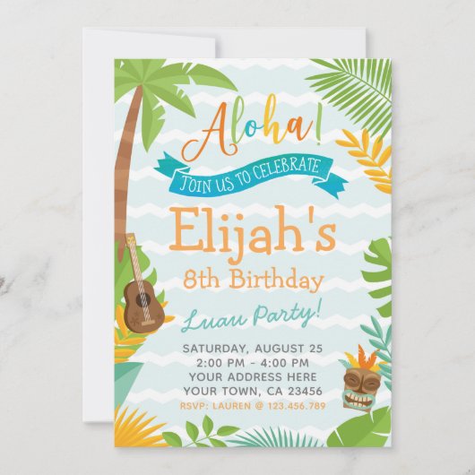 Luau uitnodiging voor verjaardagsfeestje (Voorkant)