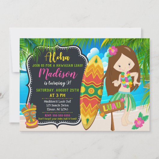 Luau Verjaardag Uitnodiging Aloha Invites (Voorkant)