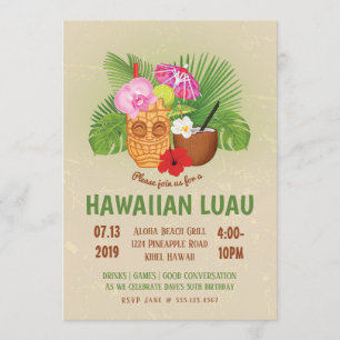 Luau-verjaardagsfeest Hawaiian Tiki-uitnodiging Kaart