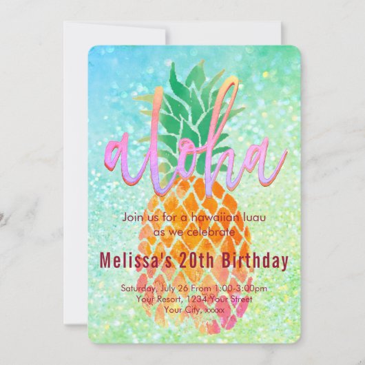 luau verjaardagsfeest waterverf ananas kaart (Voorkant)